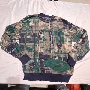 Vintage Cypress Links Golf Sweater Mens Large Cotton Knit Made in USA Retro Blue